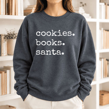 Cookies Books Santa Softstyle Sweatshirt | Christmas Book Lover Gift Dark Heather