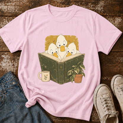 Minimal Japanese Ducks Reading Softstyle T-Shirt | Book Lover Gift Light Pink