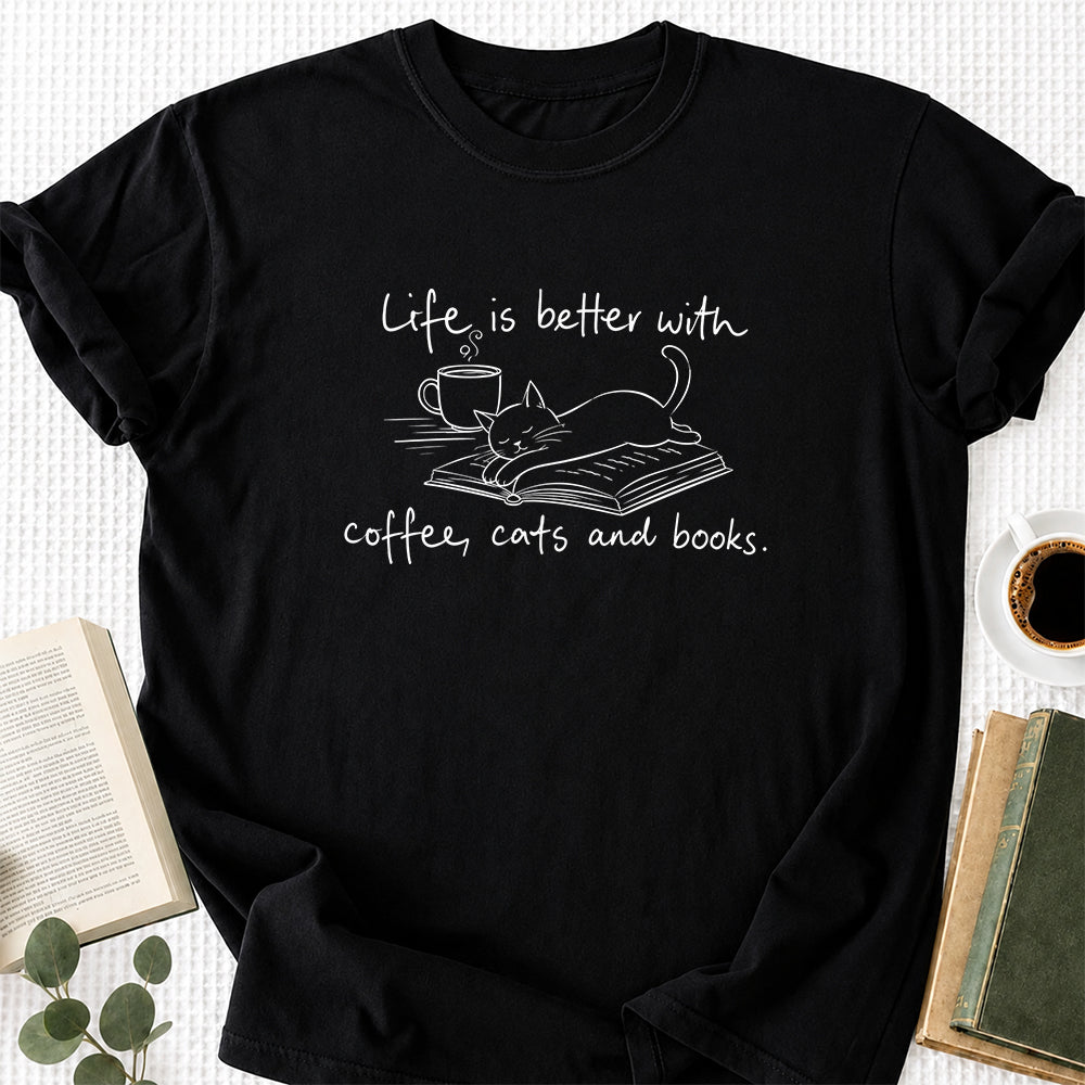 Funny Cats and Books Design Softstyle T-Shirt | Book Lover Gift Black