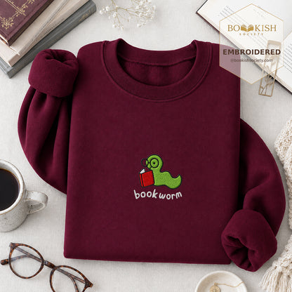 Bookworm Embroidered Sweatshirt | Reader Gift Maroon