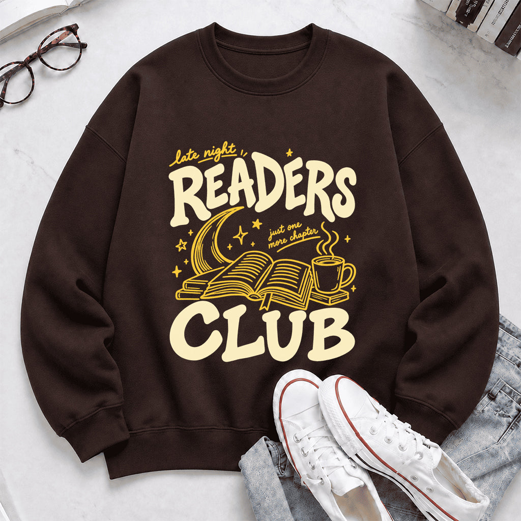 Late Night Readers Club Crewneck Sweatshirt | Reader Gift Dark Chocolate