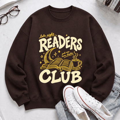 Late Night Readers Club Crewneck Sweatshirt | Reader Gift Dark Chocolate
