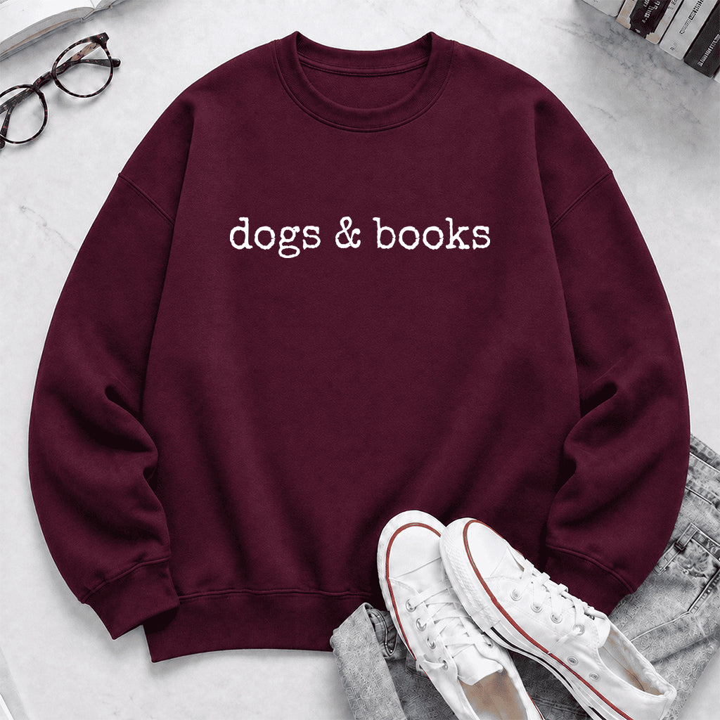 Dogs & Books Crewneck Sweatshirt | Dog Lover & Reader Gift Maroon