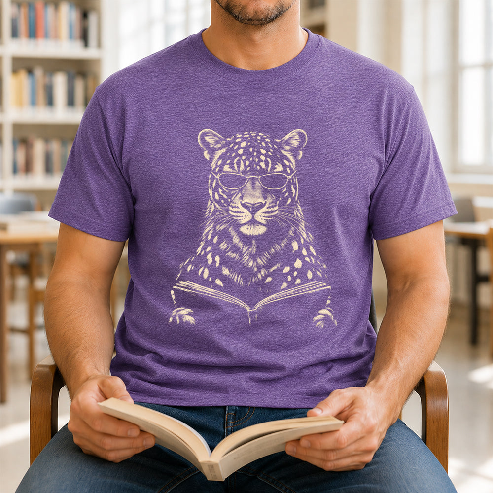Leopard Reading Book Softstyle T-Shirt | Book Lover Gift Heather Purple