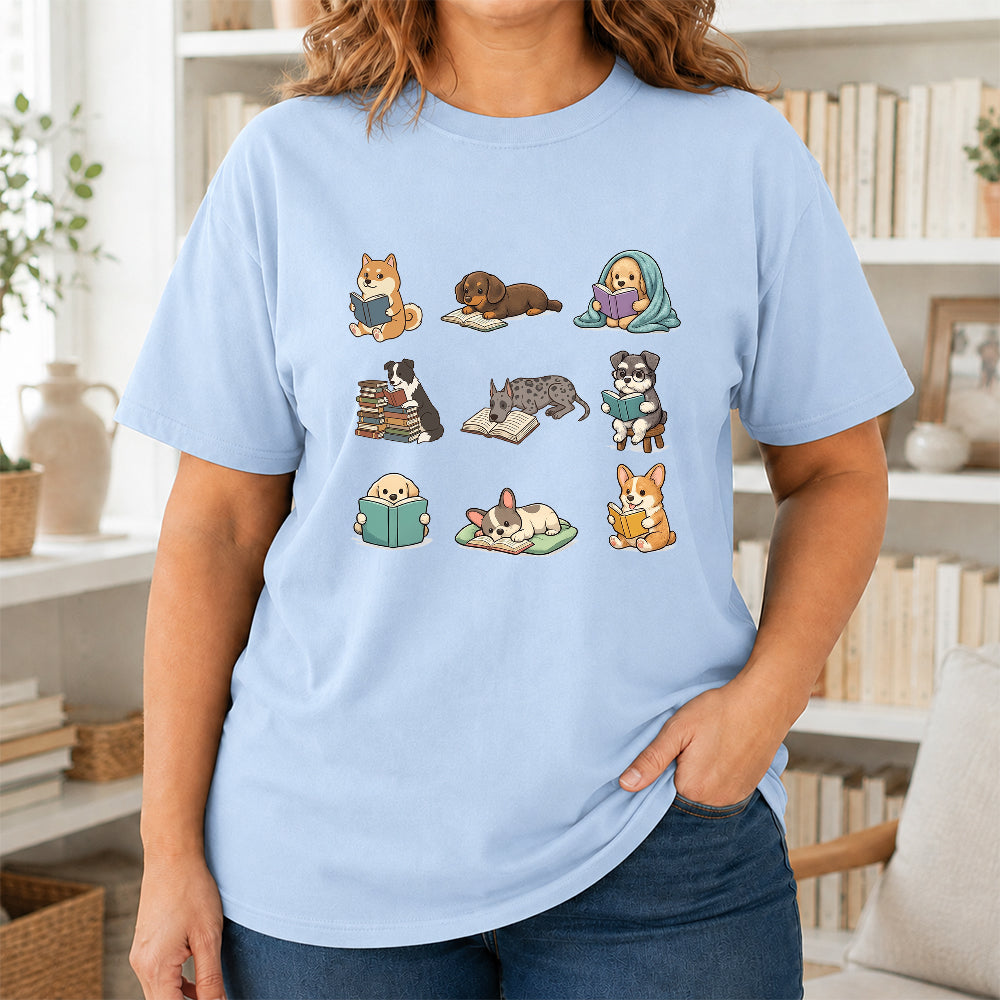 Funny Dogs Reading Softstyle T-Shirt | Book Lover Gift Light Blue