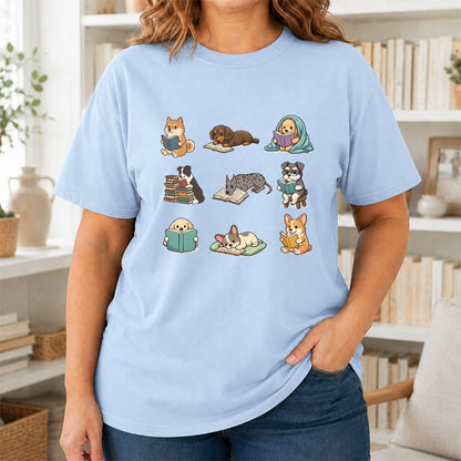 Funny Dogs Reading Softstyle T-Shirt | Book Lover Gift Light Blue