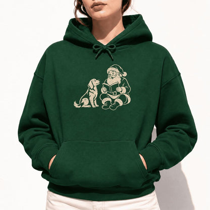 Funny Dog With Santa Christmas Softstyle Hoodie | Christmas Gift For Dog & Book Lover Forest Green