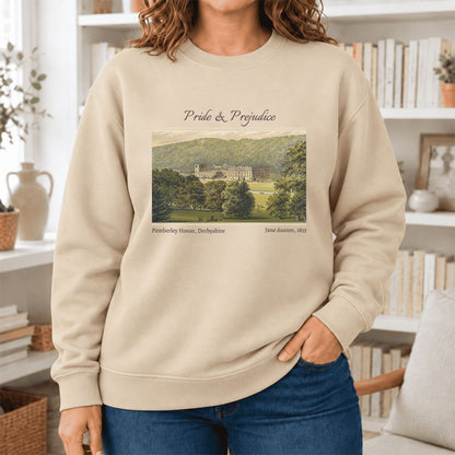 Pemberley House Pride And Prejudice Softstyle Sweatshirt | Classics Book Lover Gift Sand