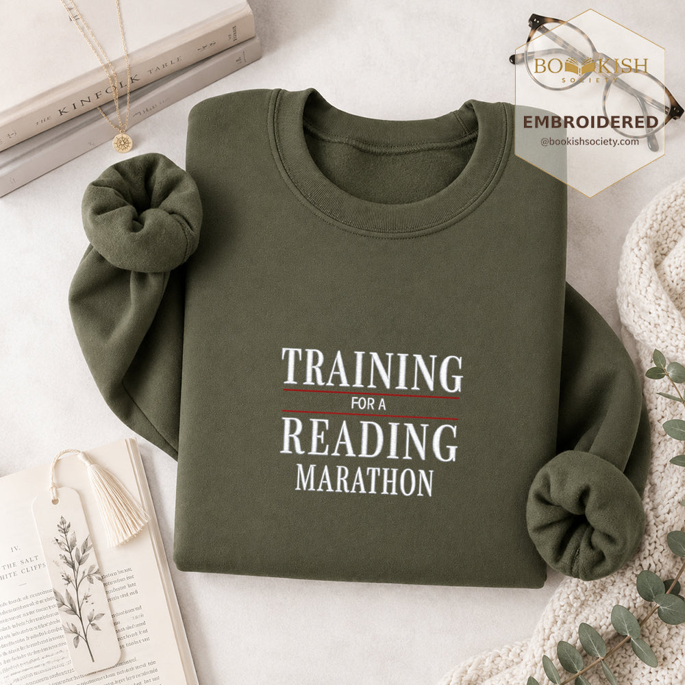 Currently Training for a Reading Marathon Embroidered Sweatshirt | Reader Gift Military Green