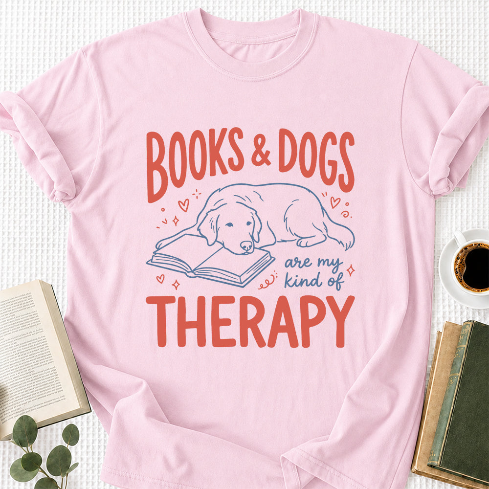 Give Me Books & Dogs Cotton T-Shirt | Dogs Lover & Reader Gift Light Pink