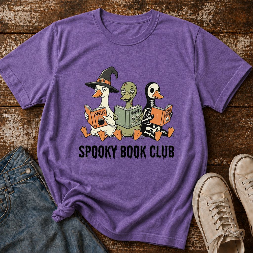 Spooky Book Club Printed T-Shirt | Halloween Book Lover Gift Heather Purple