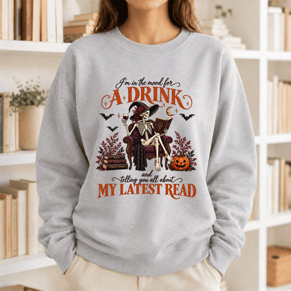 Telling You All About My Lastest Read Printed Sweatshirt | Halloween Reader Gift Sport Grey