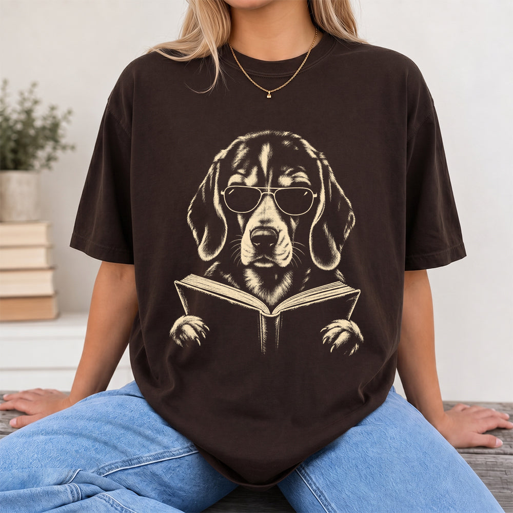 Beagle Reading Book Softstyle T-Shirt | Book Lover Gift Dark Chocolate