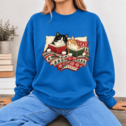 Christmas Reading Cat Couple Softstyle Sweatshirt | Cozy Christmas Gift Royal