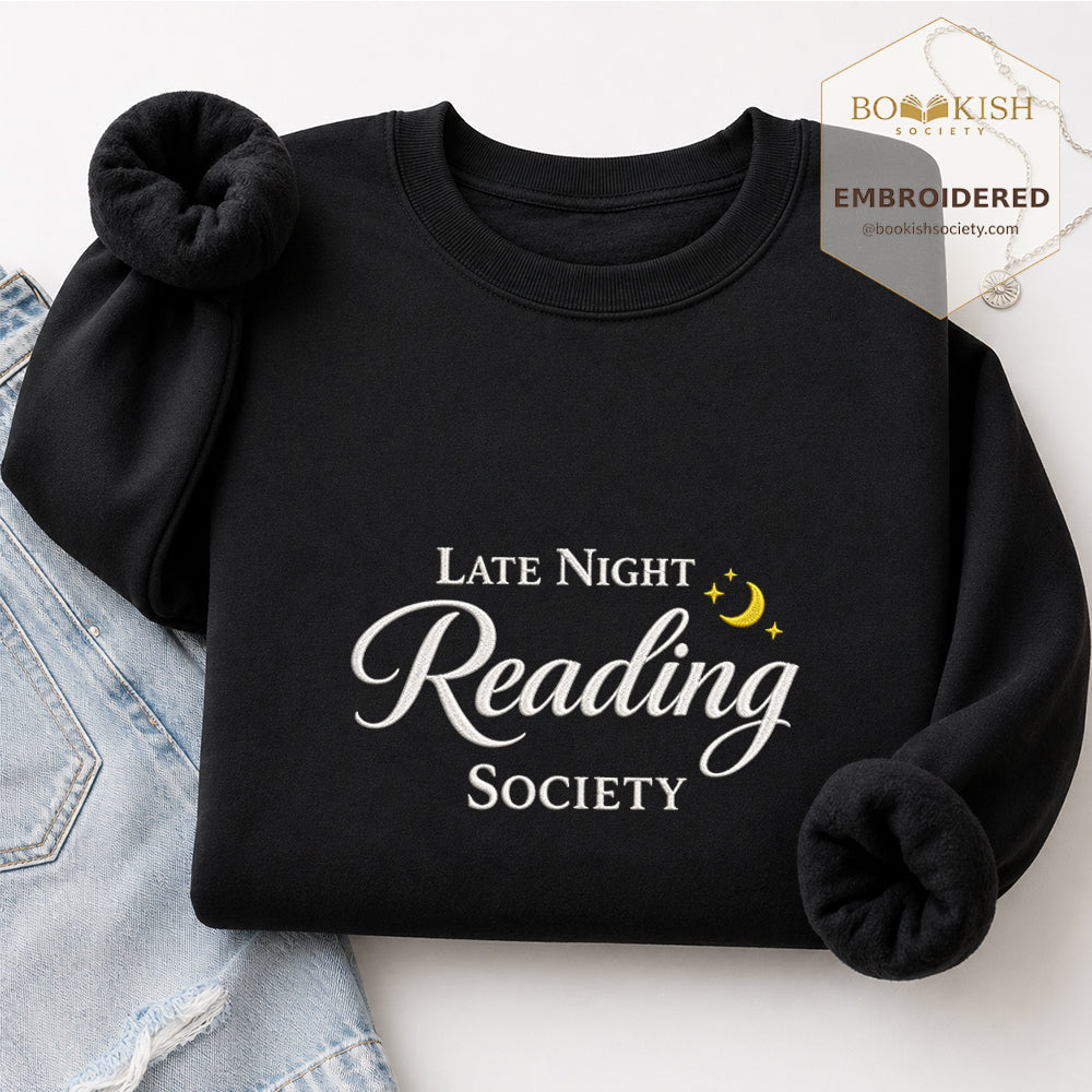 Late Night Reading Society Embroidered Sweatshirt | Reader Gift Black
