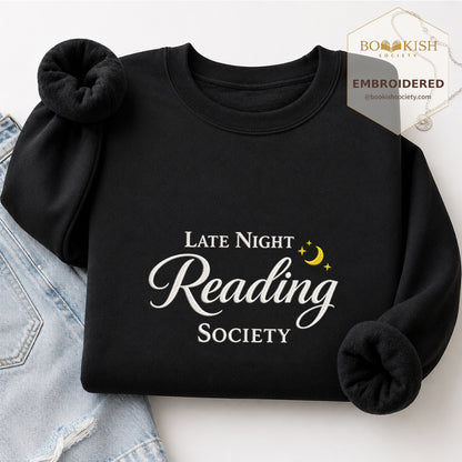 Late Night Reading Society Embroidered Sweatshirt | Reader Gift Black