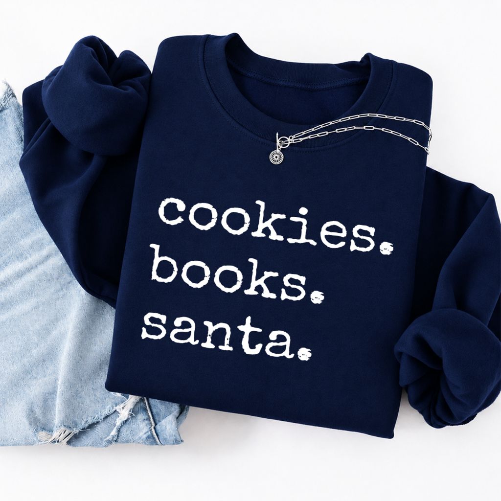 Cookies Books Santa Softstyle Sweatshirt | Christmas Book Lover Gift Navy