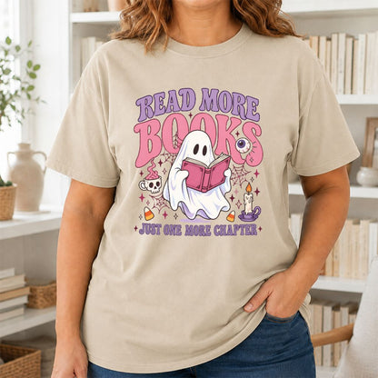 Read More Books Ghost Printed T-Shirt | Halloween Book Lover Gift Sand