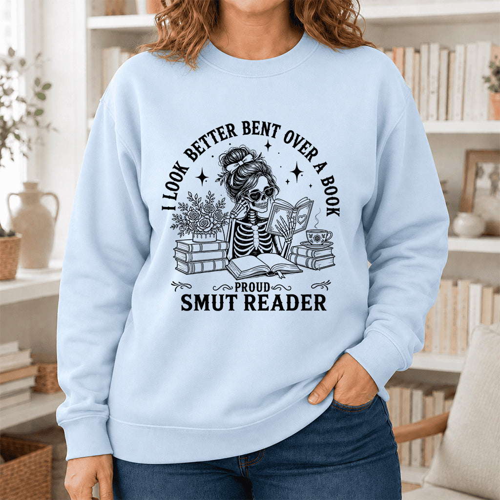 I Look Better Bend Over A Book Crewneck Sweatshirt | Reader Gift Light Blue