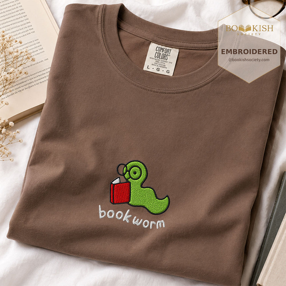 Embroidered Bookworm Comfort Color® T-shirt Book Lover Gift Espresso