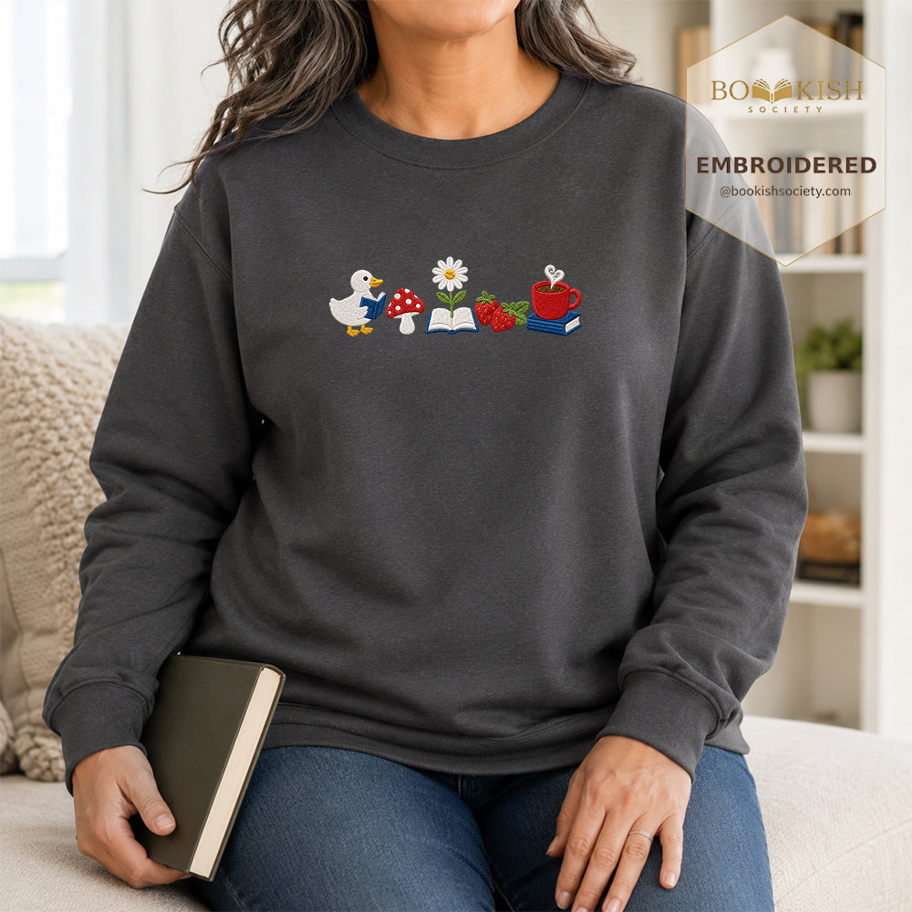Duck Mushroom Embroidered Sweatshirt | Reader Gift Dark Heather