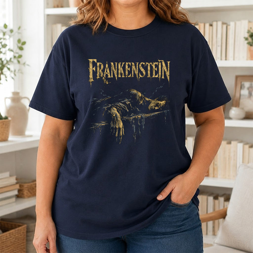 Frankenstein Printed T-Shirt | Halloween Book Lover Gift Navy