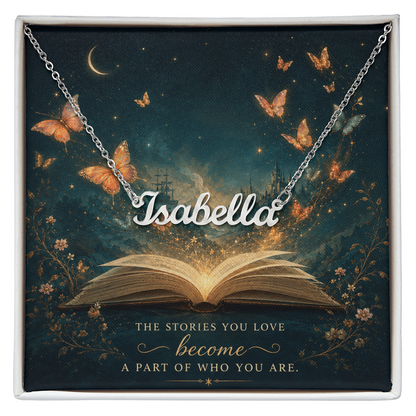 The Stories You Love Decorative Card And Custom Name Polished Stainless Steel Necklace With Box Book Lover Gift Font 1