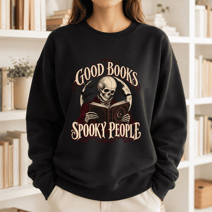 Good Books Spooky People Printed Sweatshirt | Halloween Book Lover Gift Black