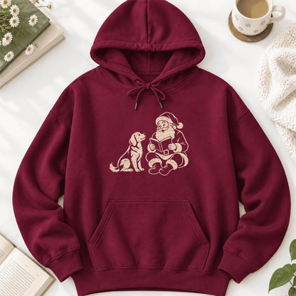 Funny Dog With Santa Christmas Softstyle Hoodie | Christmas Gift For Dog & Book Lover Maroon