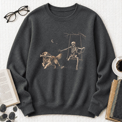 Funny Reading Book With Golden Retriever Printed Sweatshirt | Halloween Dog Lover & Reader Gift Dark Heather