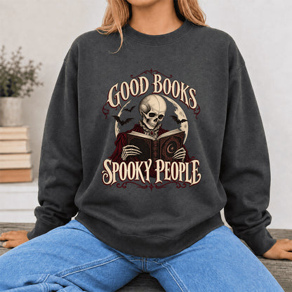 Good Books Spooky People Printed Sweatshirt | Halloween Book Lover Gift Dark Heather