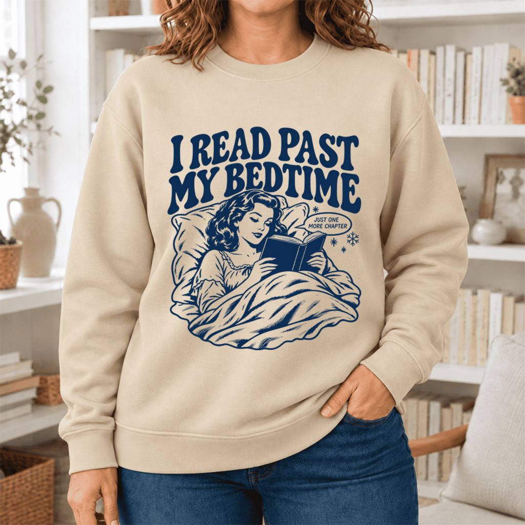 I Read Past My Bed Time Softstyle Sweatshirt | Cozy Reader Gift Sand