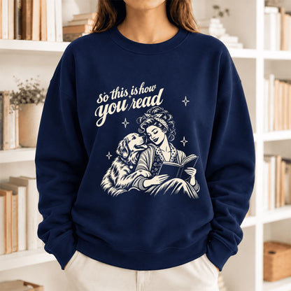 How You Read Golden Retriever Softstyle Sweatshirt | Dog Mom Reader Gift Navy