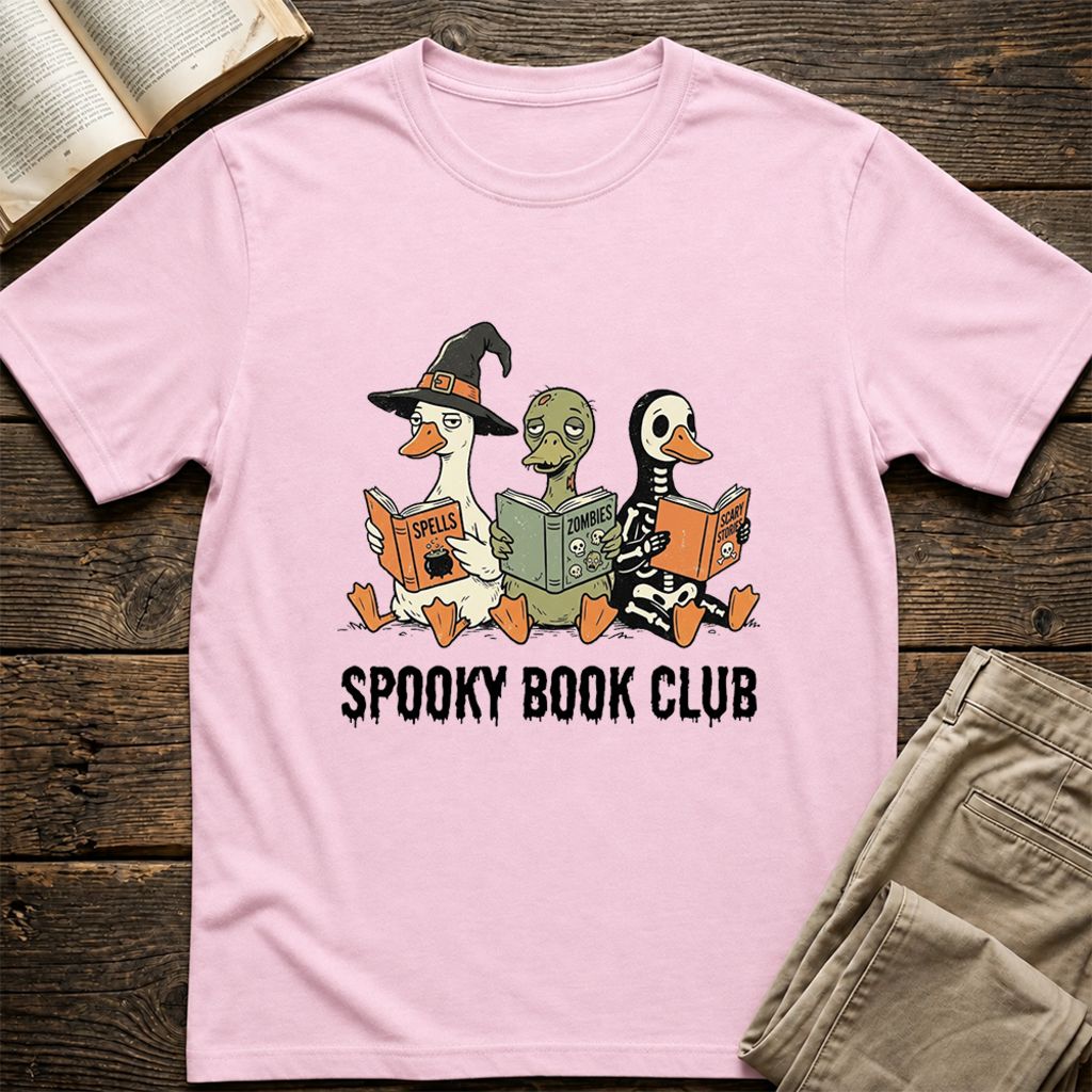 Spooky Book Club Printed T-Shirt | Halloween Book Lover Gift Light Pink
