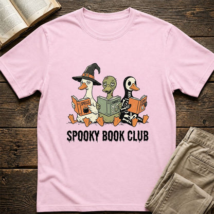 Spooky Book Club Printed T-Shirt | Halloween Book Lover Gift Light Pink