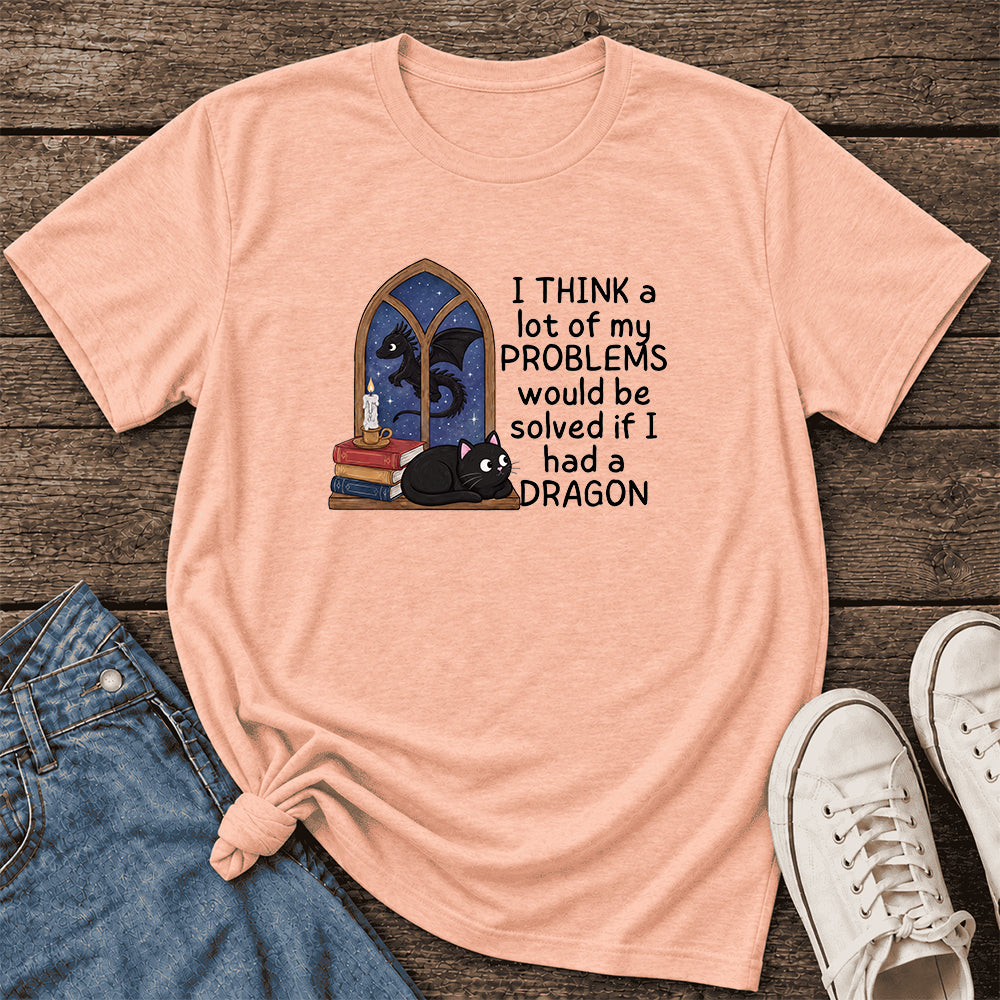 If I Could Have A Dragon Ultra-Soft Cotton T-Shirt | Fantasy Book Lover Gift Heather Peach