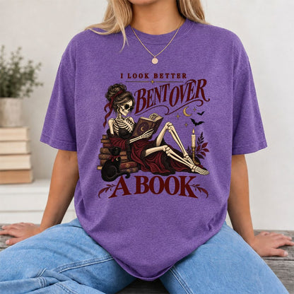 I Look Better Bent Over A Book Printed T-Shirt | Spicy Book Lover Gift Heather Purple