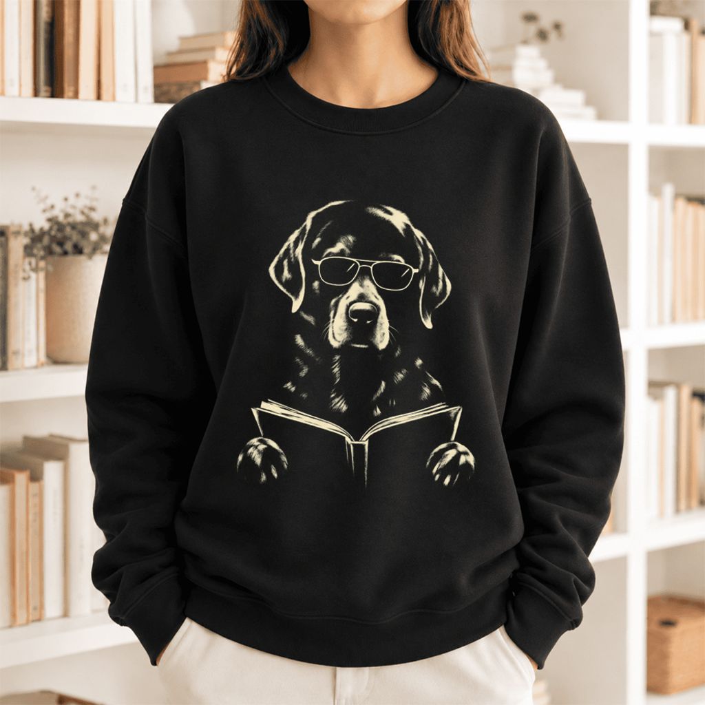 Labrador Retriever Reading Book Softstyle Sweatshirt | Dog Mom Reader Gift Black