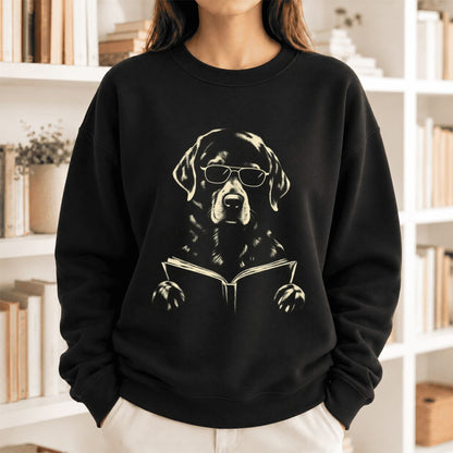 Labrador Retriever Reading Book Softstyle Sweatshirt | Dog Mom Reader Gift Black