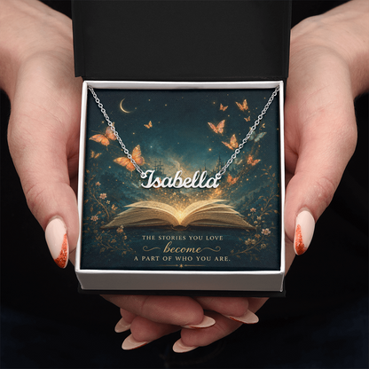 The Stories You Love Decorative Card And Custom Name Polished Stainless Steel Necklace With Box Book Lover Gift Font 1