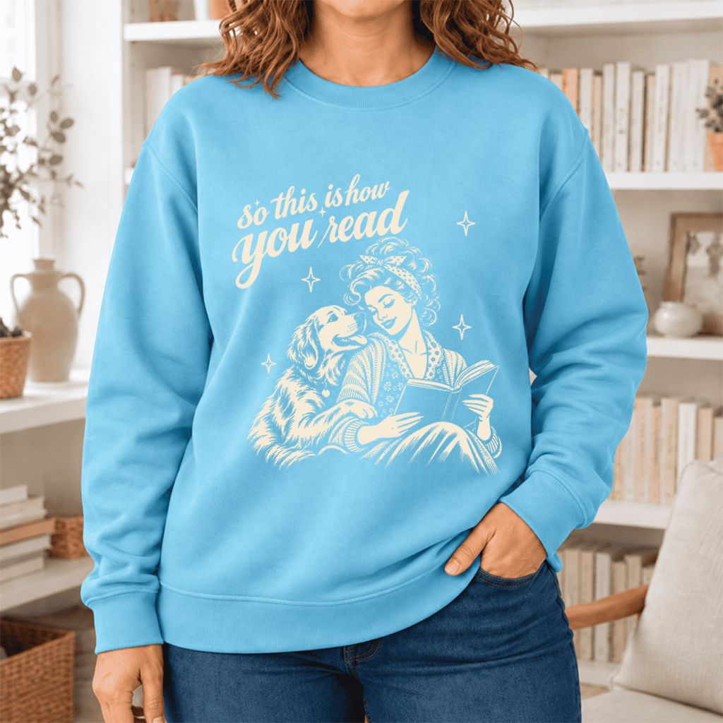 How You Read Golden Retriever Softstyle Sweatshirt | Dog Mom Reader Gift Sky