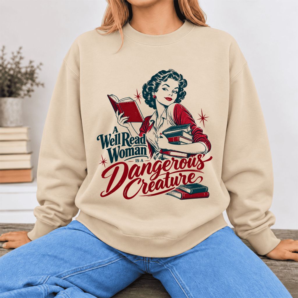 A Well Read Woman Is A Dangerous Creature Softstyle Sweatshirt | Reader Gift Sand