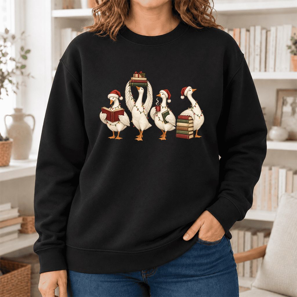 Christmas Reading Ducks Softstyle Sweatshirt | Christmas Book Lover Gift Black