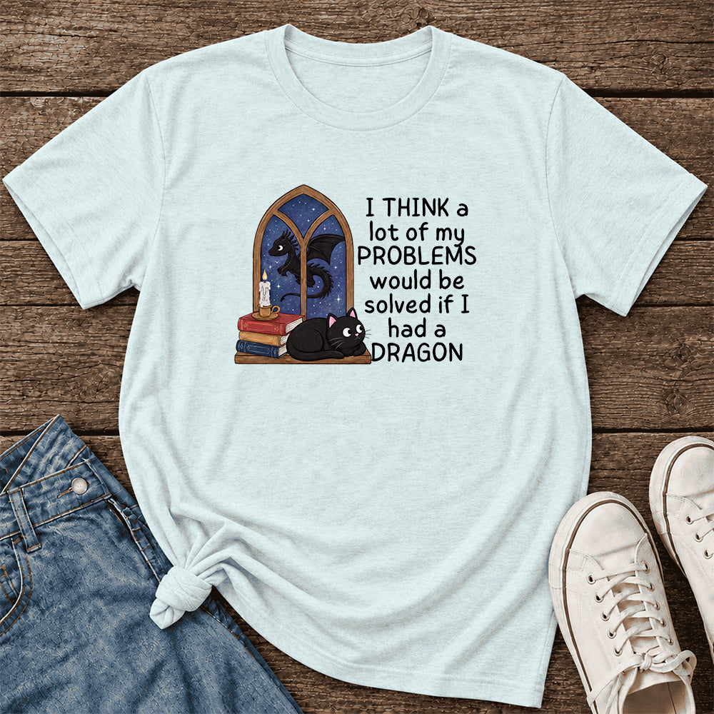 If I Could Have A Dragon Ultra-Soft Cotton T-Shirt | Fantasy Book Lover Gift Heather Ice Blue
