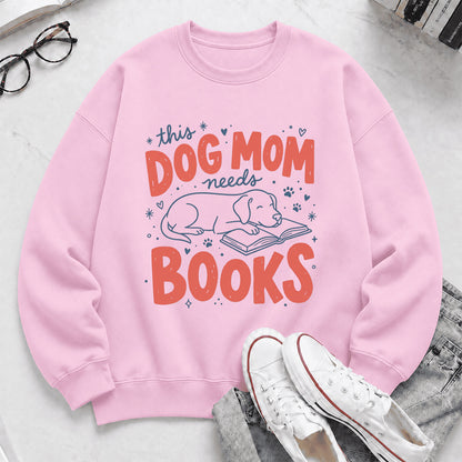 This Dog Mom Needs Books Crewneck Sweatshirt | Dog Lover & Reader Gift Light Pink