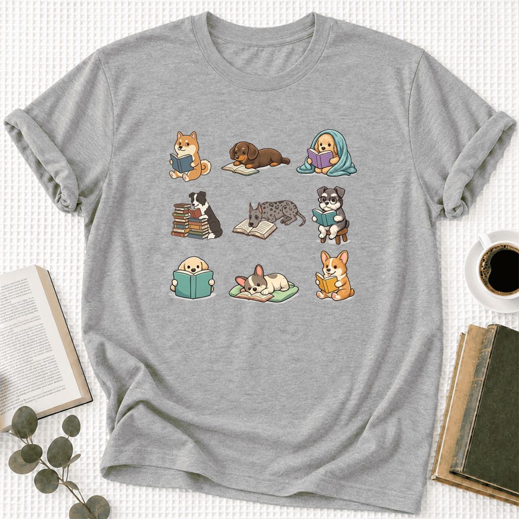 Funny Reading Dogs Ultra-Soft Cotton T-Shirt | Dog Mom Reader Gift Athletic Heather