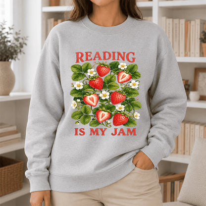Reading Is My Jam Crewneck Sweatshirt | Reader Gift Sport Grey
