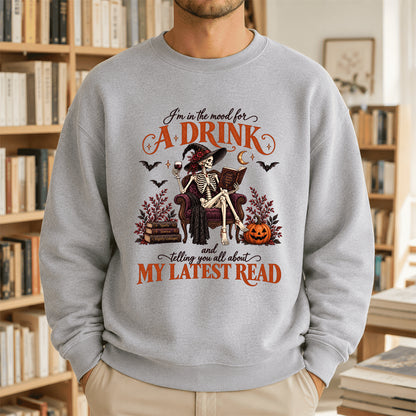 Telling You All About My Lastest Read Printed Sweatshirt | Halloween Reader Gift Sport Grey