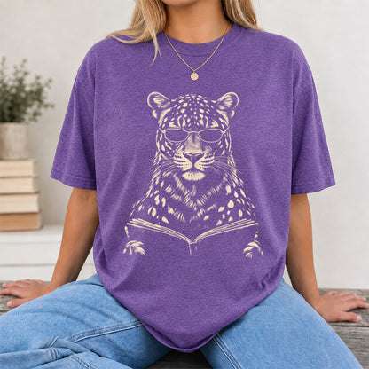 Leopard Reading Book Softstyle T-Shirt | Book Lover Gift Heather Purple