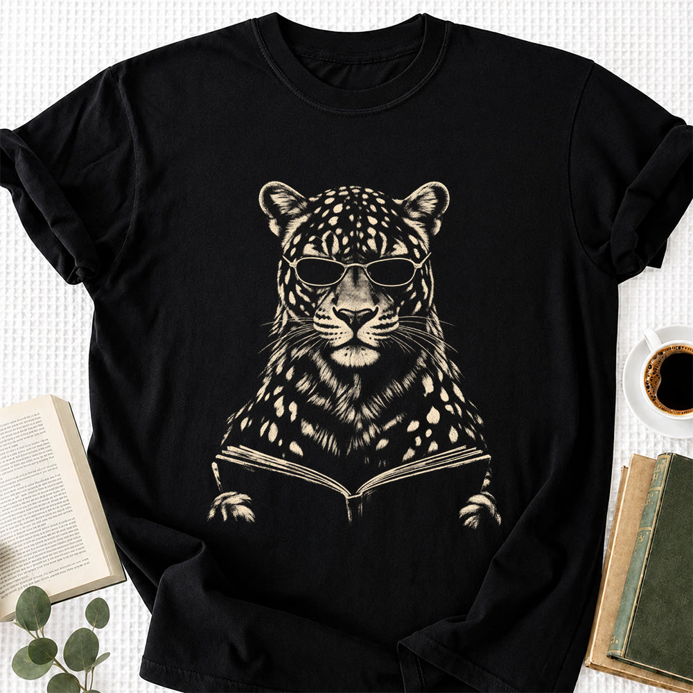 Leopard Reading Book Softstyle T-Shirt | Book Lover Gift Black